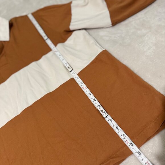 H&M Mens Regular Fit Rugby Shirt XXL Brown & White Long Sleeve Collared Top - Picture 4 of 13
